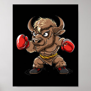 Cute Kickboxing Bison I Kids Bison Poster