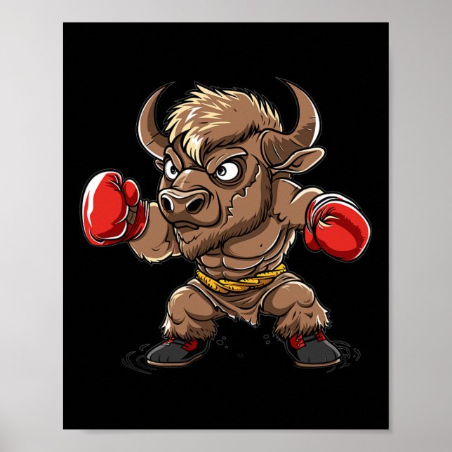 Cute Kickboxing Bison I Kids Bison  Poster (Front)