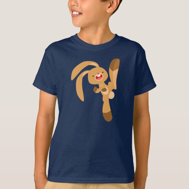 Cute Kickjumping Cartoon Rabbit Children T-Shirt (Front)