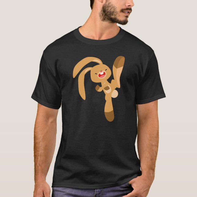Cute Kickjumping Cartoon Rabbit T-Shirt (Front)