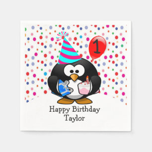 Cute Kid 1st Happy Birthday Penguin Napkin