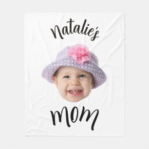 Cute Kid Baby Face Photo Child Name Mum Fleece Blanket