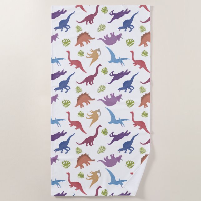 Cute Kid Dinosaur Pattern, Child Dino Beach Towel (Front)