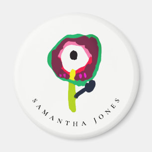 Cute Kid Drawn Colourful Green Pink Flower Magnet