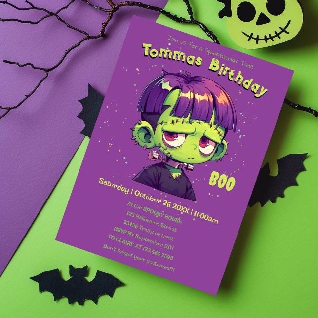 Cute Kid Frankenstein Birthday Invitation (Creator Uploaded)