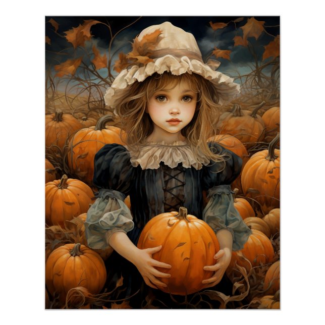  Cute Kid Holding A Pumpkin Fall Autumn Poster (Front)