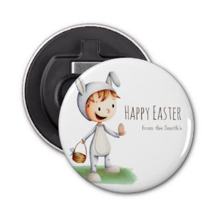 Cute Kid in Easter Bunny Costume Happy Easter Bottle Opener