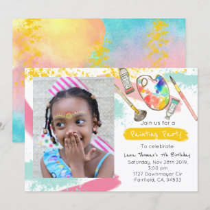 Cute kid paint party art birthday photo invite