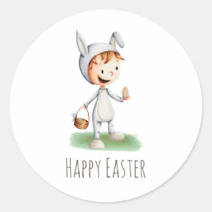 Cute Kid Rabbit Happy Easter Party Classic Round Sticker