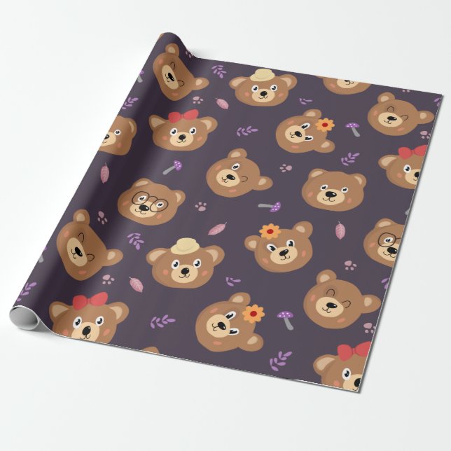 Cute Kid Teddy Bear Decorative Pattern Gift Wrapping Paper (Unrolled)