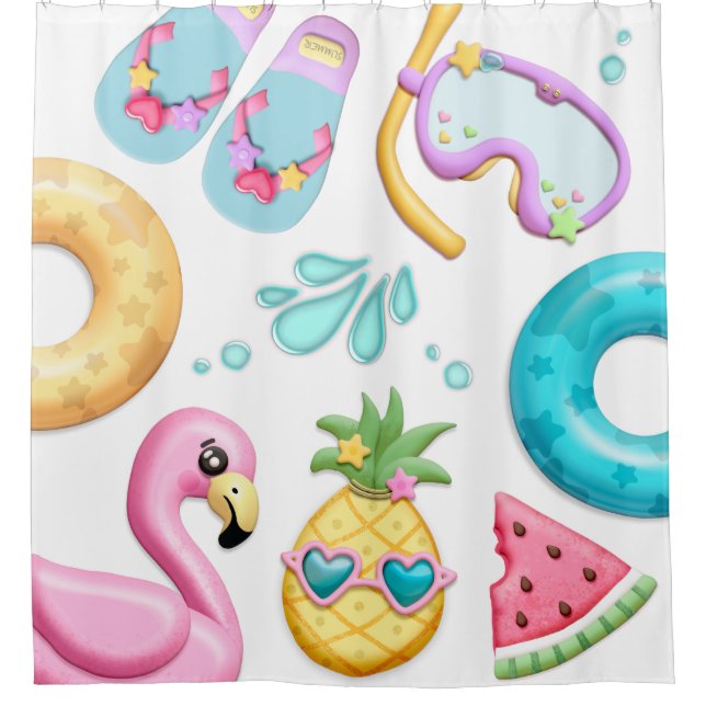 Cute Kid Tropical Beach Theme Shower Curtain (Front)