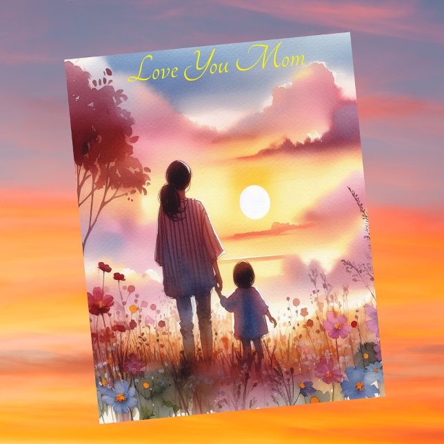 Cute Kid Watching Sunset With Mum Mother's Day Holiday Card (Creator Uploaded)