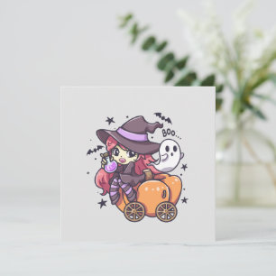 Cute Kid Witch Sitting on a Pumpkin Car