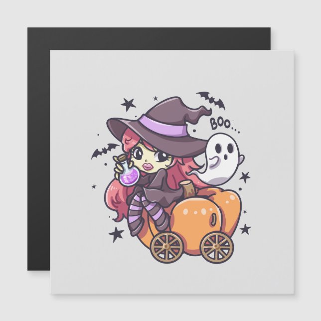 Cute Kid Witch Sitting on a Pumpkin Car (Front/Back)