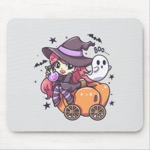 Cute Kid Witch Sitting on a Pumpkin Car Mouse Mat