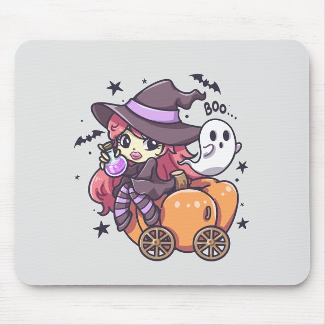 Cute Kid Witch Sitting on a Pumpkin Car Mouse Mat (Front)