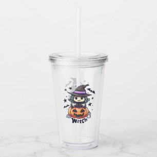 Cute Kid Witch Sitting on a Pumpkin – "Witch" Acrylic Tumbler