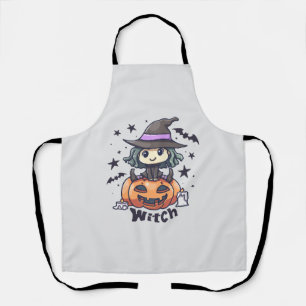 Cute Kid Witch Sitting on a Pumpkin – "Witch" Apron