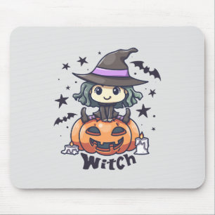 Cute Kid Witch Sitting on a Pumpkin – "Witch" Mouse Mat