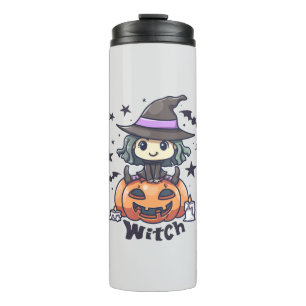 Cute Kid Witch Sitting on a Pumpkin – "Witch" Thermal Tumbler