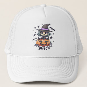 Cute Kid Witch Sitting on a Pumpkin – "Witch" Trucker Hat