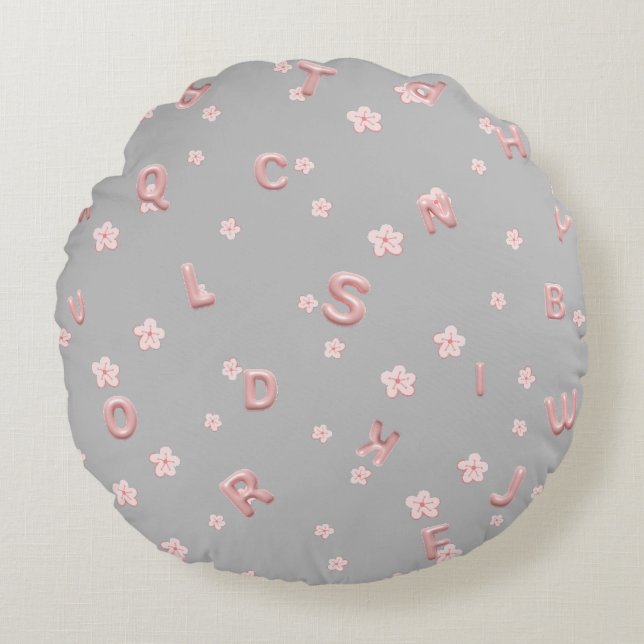 Cute kids ABC Alphabet flower Children school Round Cushion (Front)