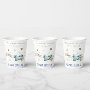 Cute Kids Aeroplane Sky Stars Preschool Graduation Paper Cups
