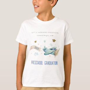 Cute Kids Aeroplane Sky Stars Preschool Graduation T-Shirt