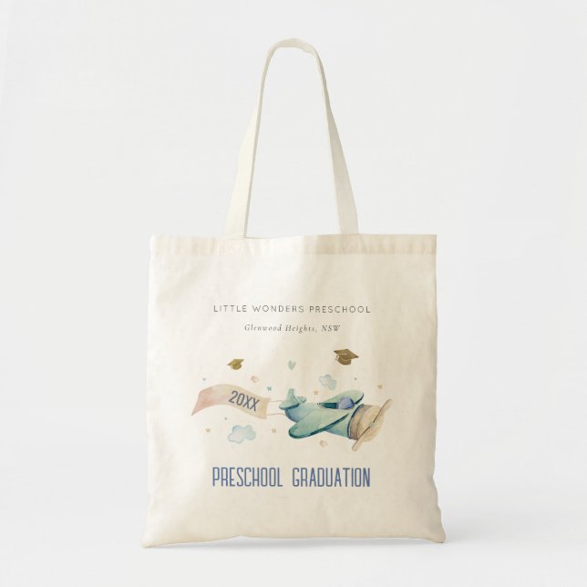 Cute Kids Aeroplane Sky Stars Preschool Graduation Tote Bag (Front)
