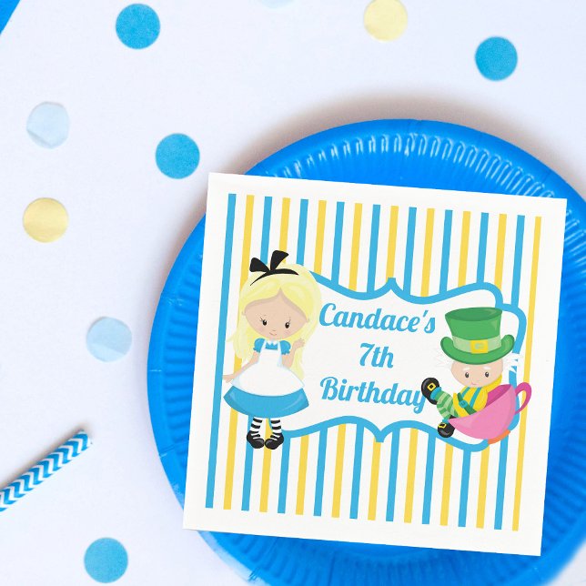 Cute Kids Alice in Wonderland Birthday Party Napkin (Creator Uploaded)