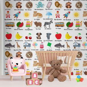 Cute Kids Alphabet Learning Pattern Nursery Room Wallpaper