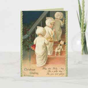 Cute kids and puppy Vintage Christmas Card