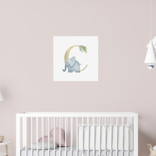 Cute Kids Animal Elephant Monogram C Nursery Poster