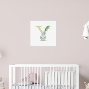 Cute Kids Animal HIPPO Monogram Y Nursery Poster