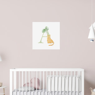 Cute Kids Animal Letter A Tiger Monogram Nursery Poster