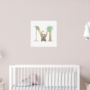 Cute Kids Animal MONKEY Monogram M Nursery Poster