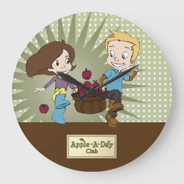 Cute Kids - Apple -A- Day Club! Large Clock (Front)