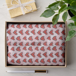Cute Kid's Art Style Red Hearts on Pink Watercolor Tissue Paper