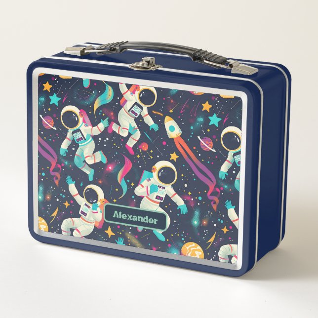 Cute Kids Astronaut Custom Metal Lunch Box (Front)