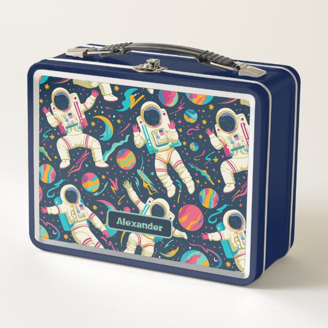 Cute Kids Astronaut Custom Metal Lunch Box (Front)