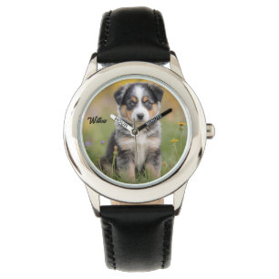 Cute Kid's Australian Shepherd Personalised Watch