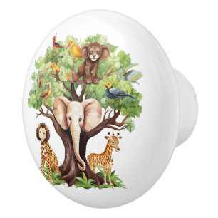 cute kids baby unisex jungle animals  ceramic knob