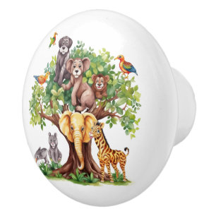 cute kids baby unisex jungle animals ceramic knob