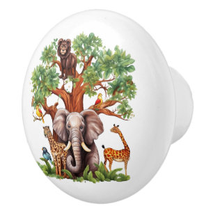 cute kids baby unisex jungle animals ceramic knob