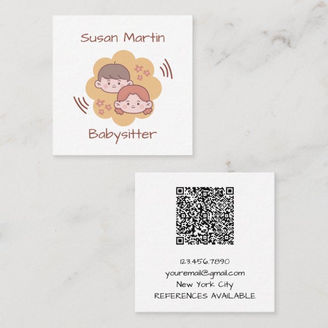 CUTE KIDS Babysitter QR Code Baby Square Business Card (Front/Back)
