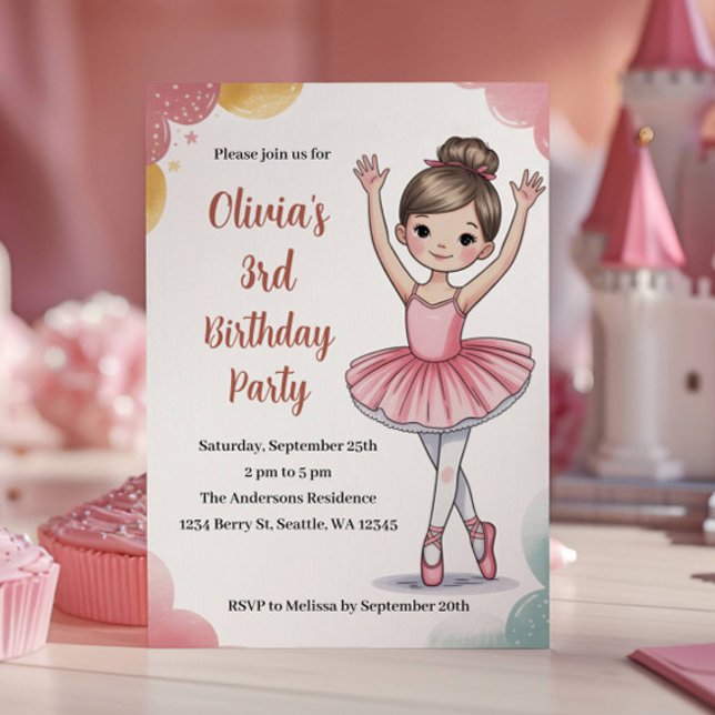Cute Kids Ballerina 3rd Birthday Party Invitation (Creator Uploaded)