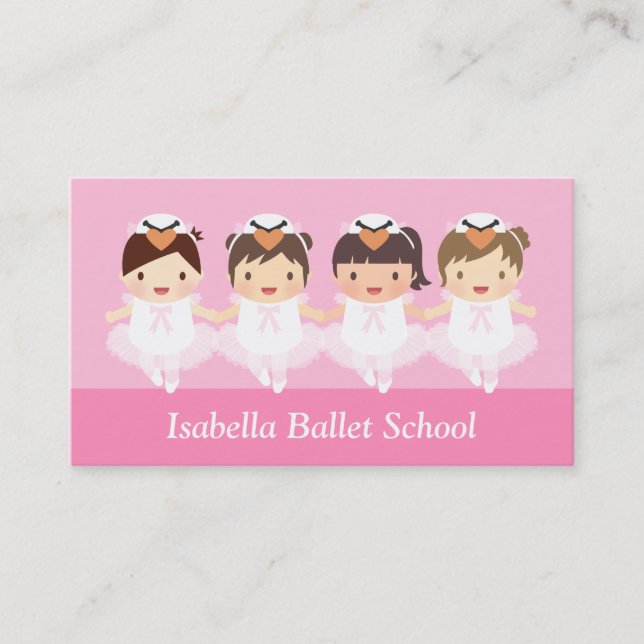 Cute Kids Ballerina Ballet Dance School Instructor Business Card (Front)