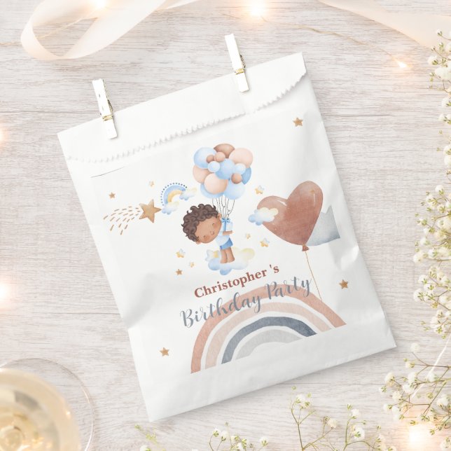 Cute kids Balloon African american boys Birthday Favour Bags (Clipped)