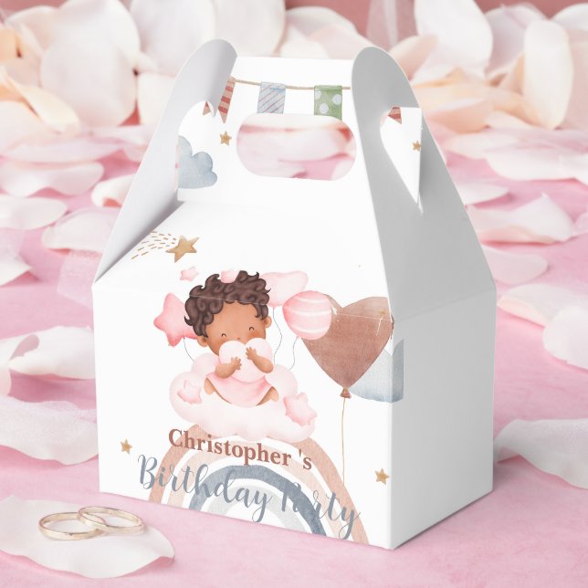 Cute kids Balloon African american girls Birthday Favour Box (Wedding)