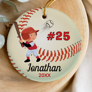Cute kids baseball sports team boy athlete ceramic tree decoration
